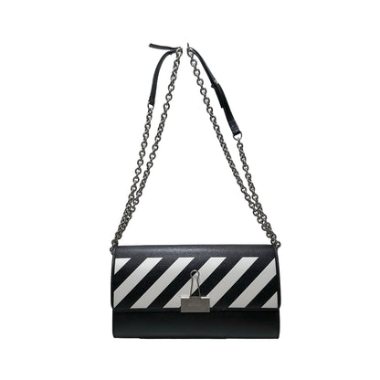 Used OFF WHITE Leather Chain-strap binder wallet Wallet Black White PHW