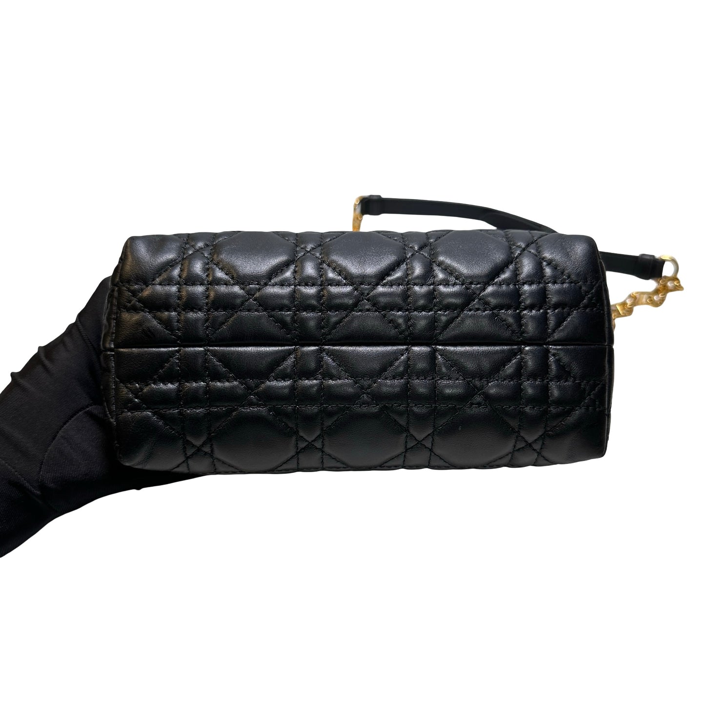 Used Dior Lambskin Leather Jolie Top Handle Cross Body Bag Black GHW