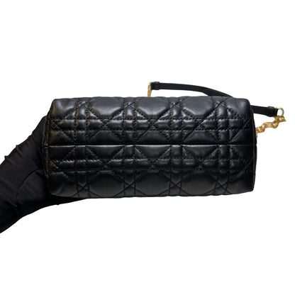 Used Dior Lambskin Leather Jolie Top Handle Cross Body Bag Black GHW