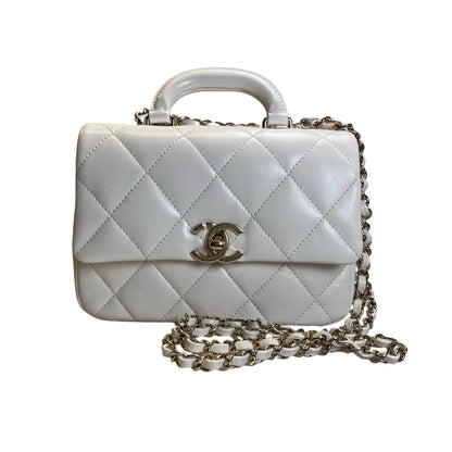 Used CHANEL Lambskin 24C Top Handle Mini Flap Bag Shoulder Bag White