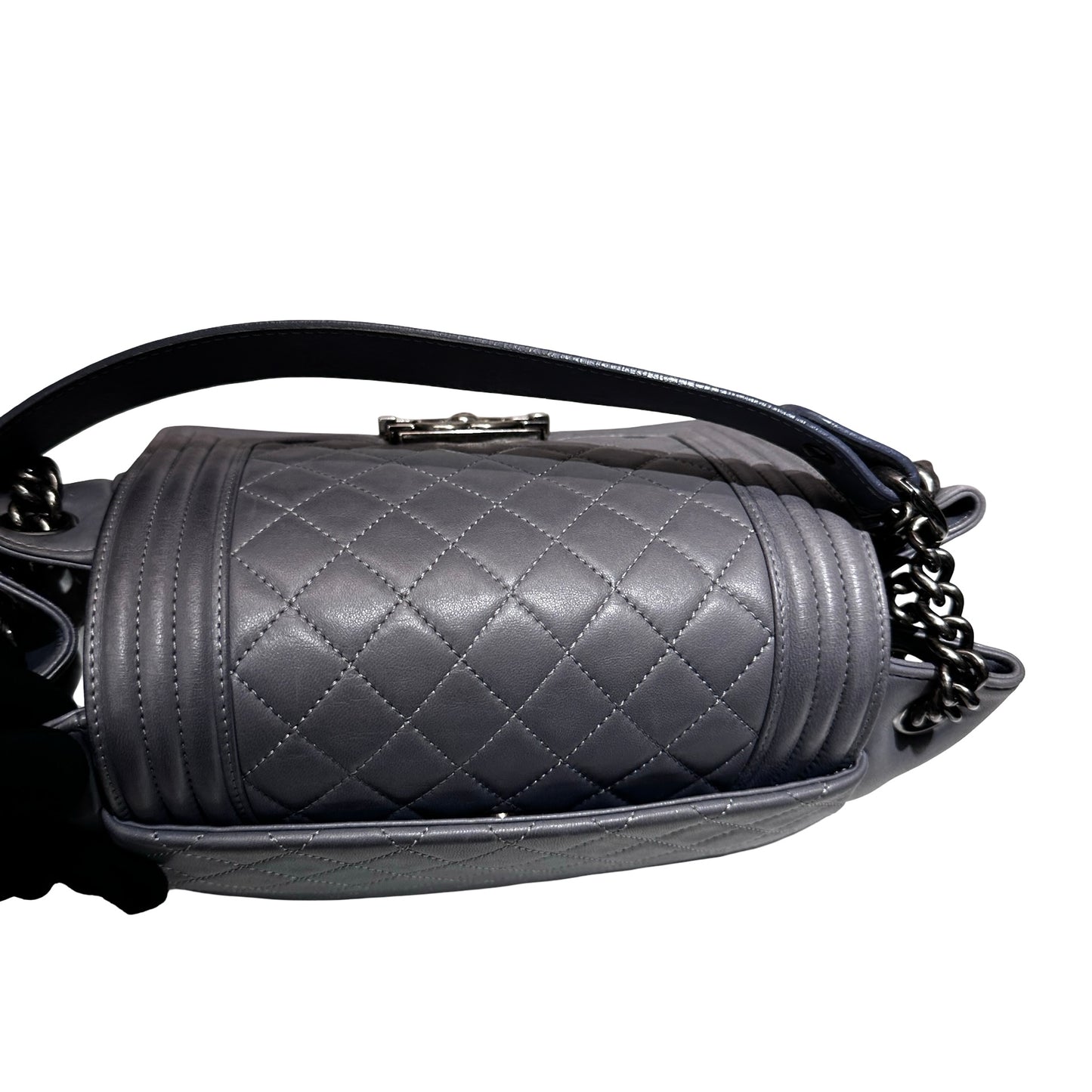 Used CHANEL Boy Shoulder Bag Grey PHW