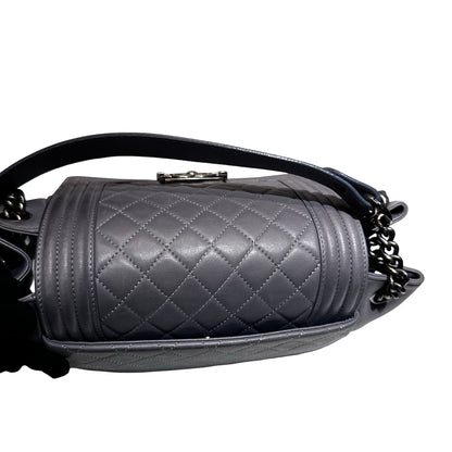 Used CHANEL Boy Shoulder Bag Grey PHW