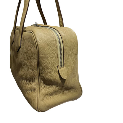 Used HERMES Leather Victoria Handbag Beige PHW