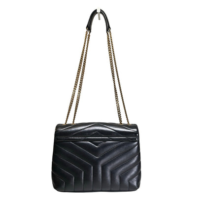 Used YVES SAINT LAURENT Lambskin Loulou Shoulder Bag Black GHW