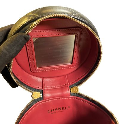 Used CHANEL Diamond Quilted Lambskin Cylindrical Vanity Case with Chain Vanity case Black GHW