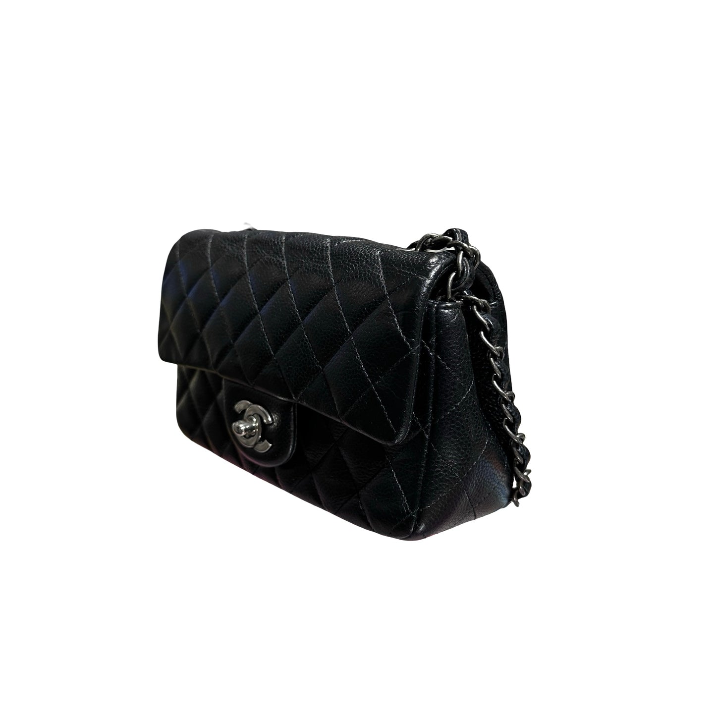 Used Chanel Calfskin Leather MINI FLAP 20 CM Shoulder Bag Black PHW