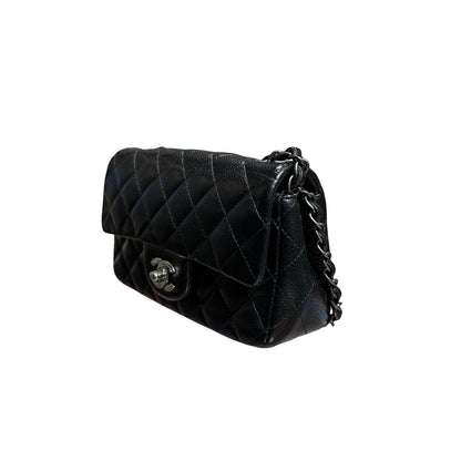 Used Chanel Calfskin Leather MINI FLAP 20 CM Shoulder Bag Black PHW