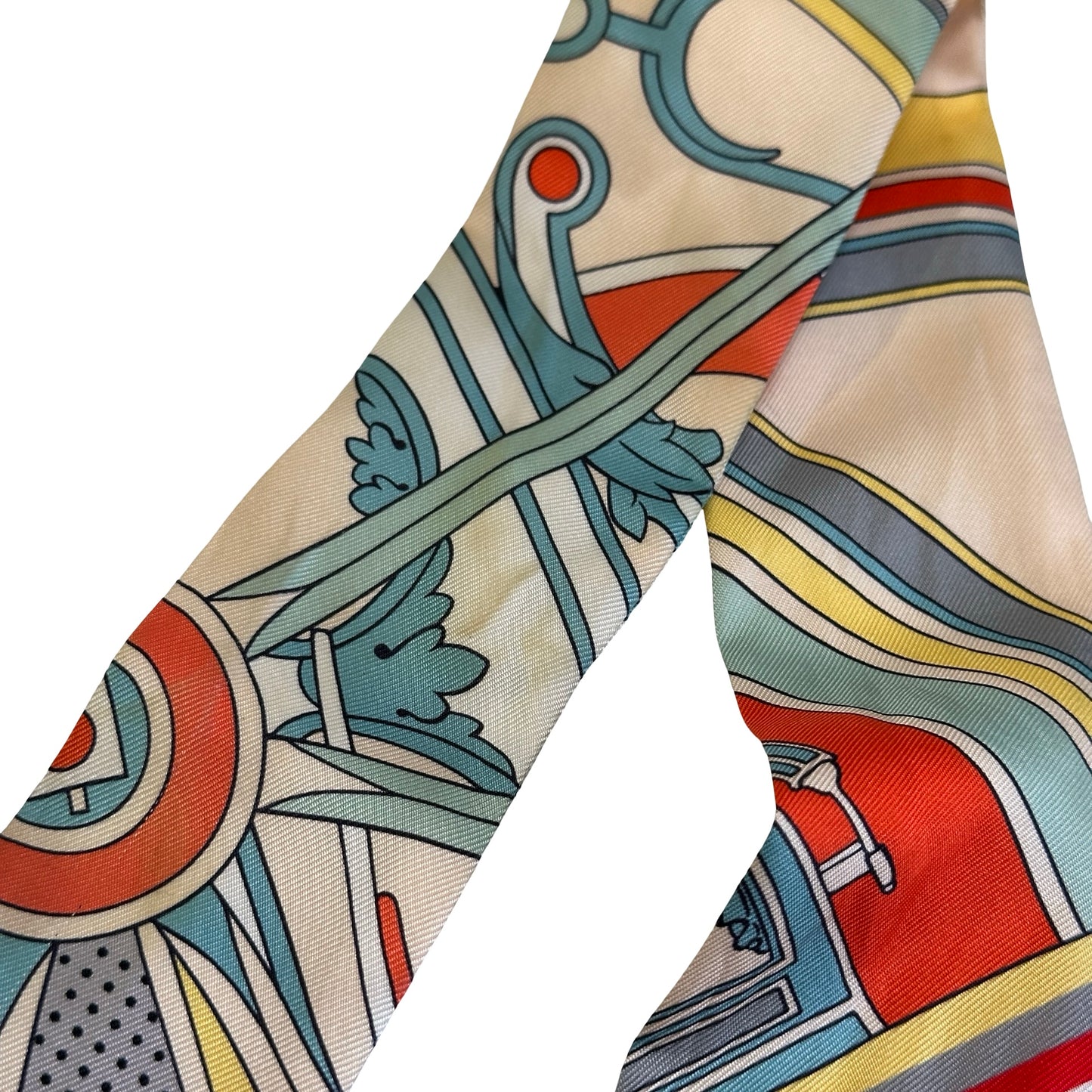 Used HERMES Abstract Stripes Dots Twilly Twilly Grey Red Blue Yellow