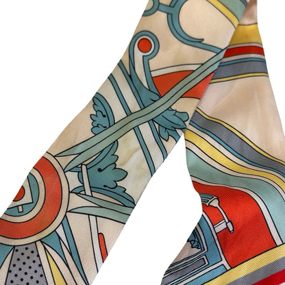 Used HERMES Abstract Stripes Dots Twilly Twilly Grey Red Blue Yellow