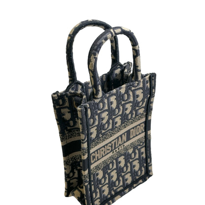 Used DIOR Dior Oblique Embroidery Mini Book tote phone bag Tote Bag Blue Beige