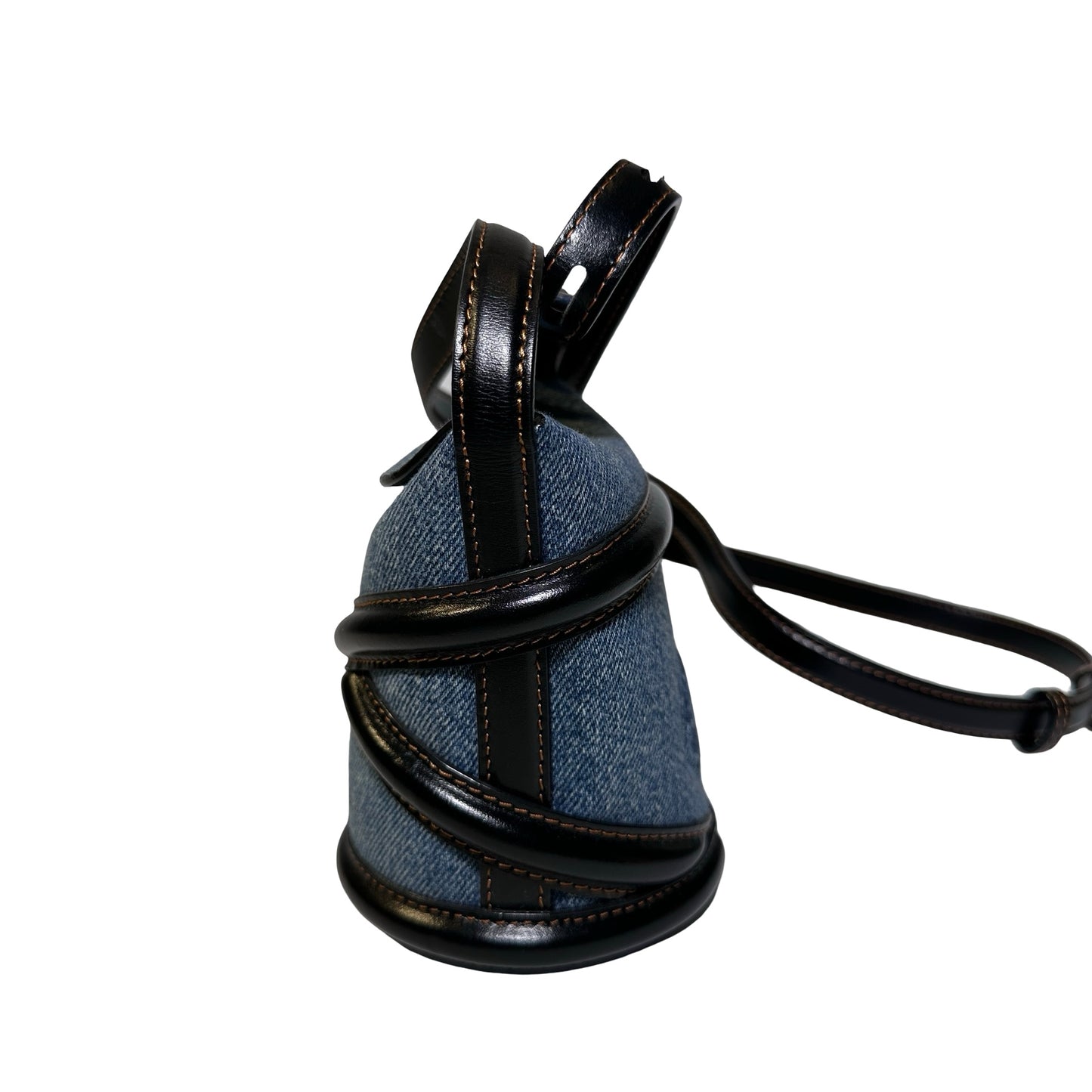 Used ALEXANDER MCQUEEN Denim Leather The Curve Shoulder Bag Navy Blue Black