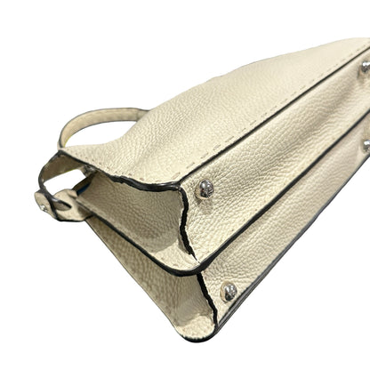 Used FENDI Calfskin Leather Peekaboo Handbag White Beige PHW