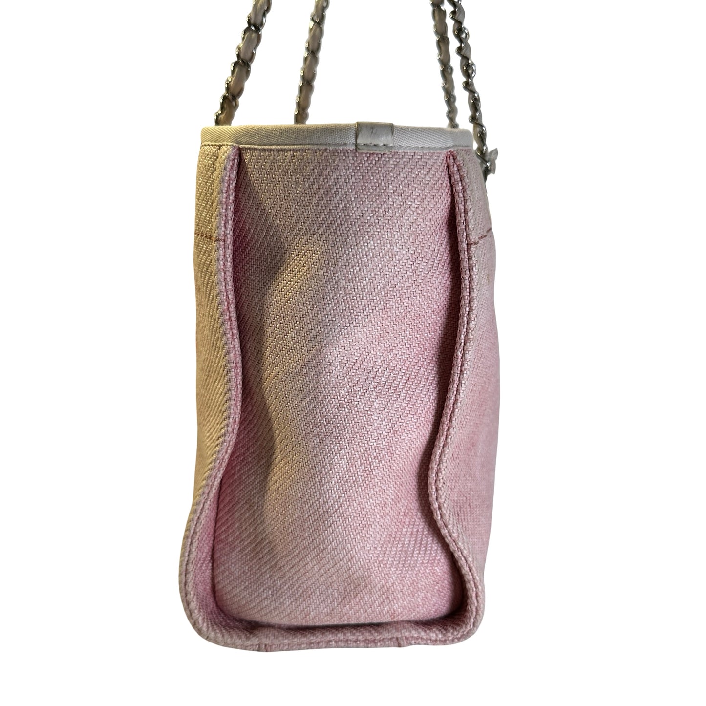 Used CHANEL Canvas Deauville Tote Bag Pink Silver