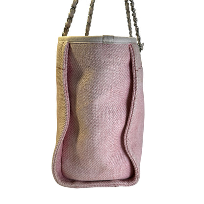 Used CHANEL Canvas Deauville Tote Bag Pink Silver
