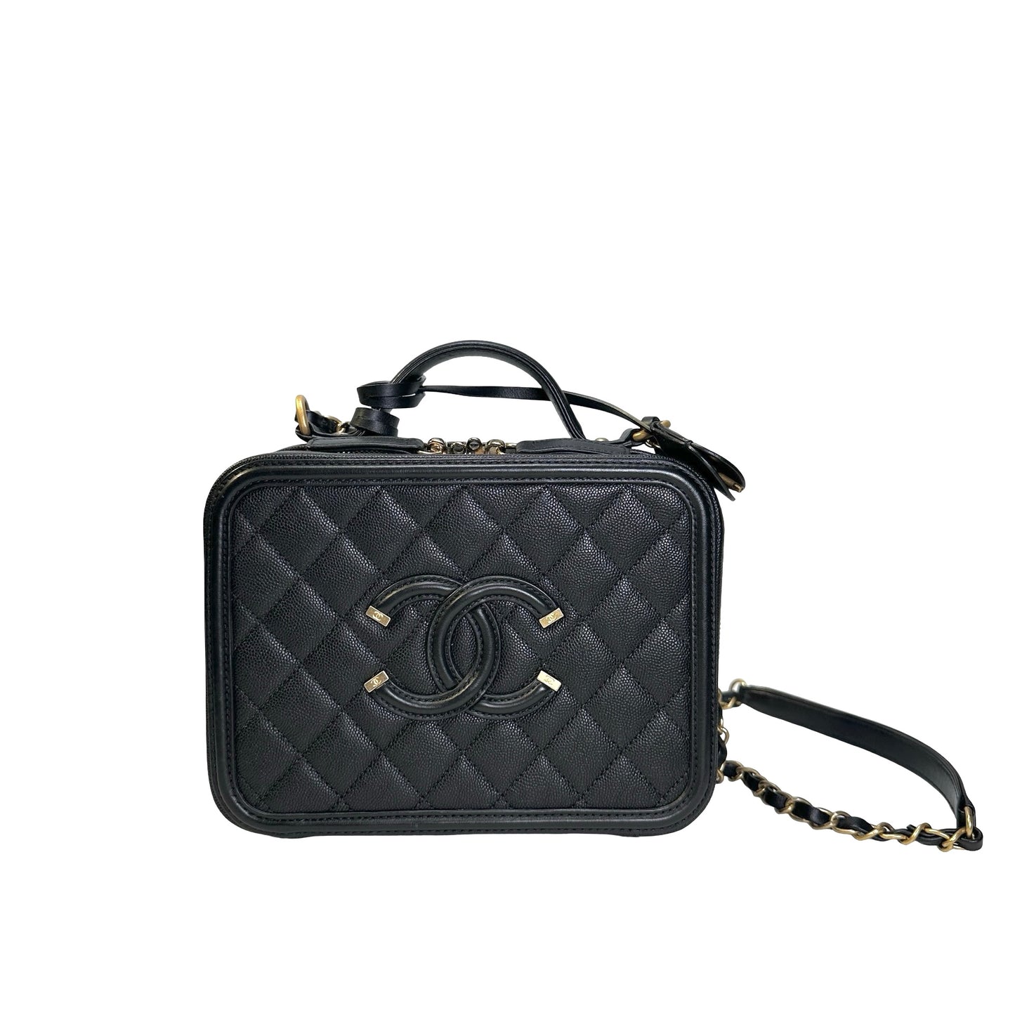 Used CHANEL Quilted Caviar CC Filigree Vanity Case Vanity case Black