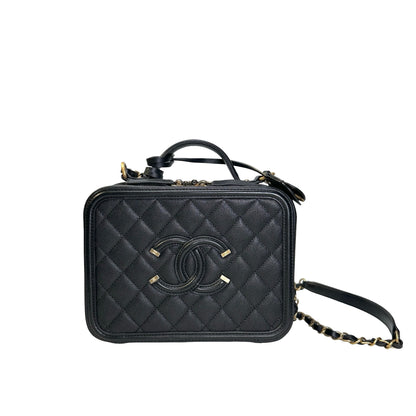 Used CHANEL Quilted Caviar CC Filigree Vanity Case Vanity case Black
