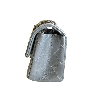 Used CHANEL Quilted Calfskin Mini 2.55 Chain Shoulder Bag Silver