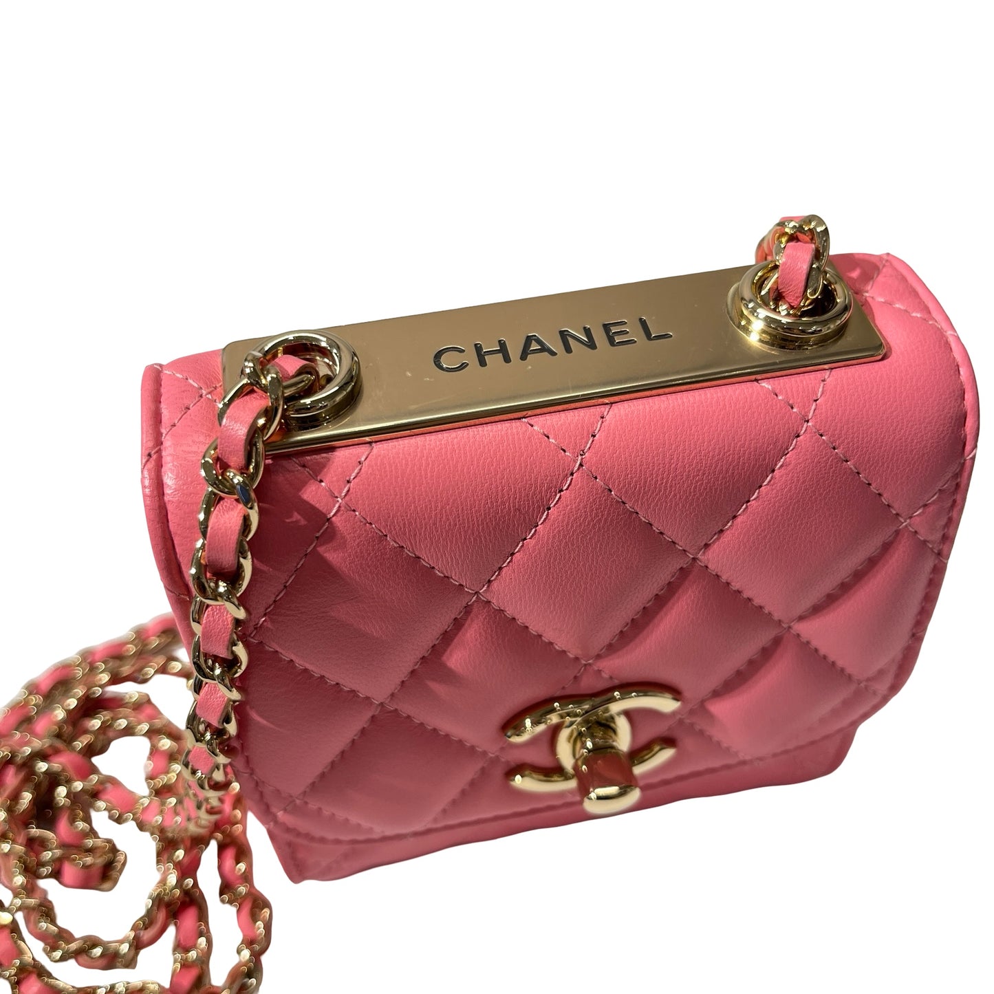 Used CHANEL Lambskin Leather MINI TRENDY CC Cross Body Bag Pink GHW