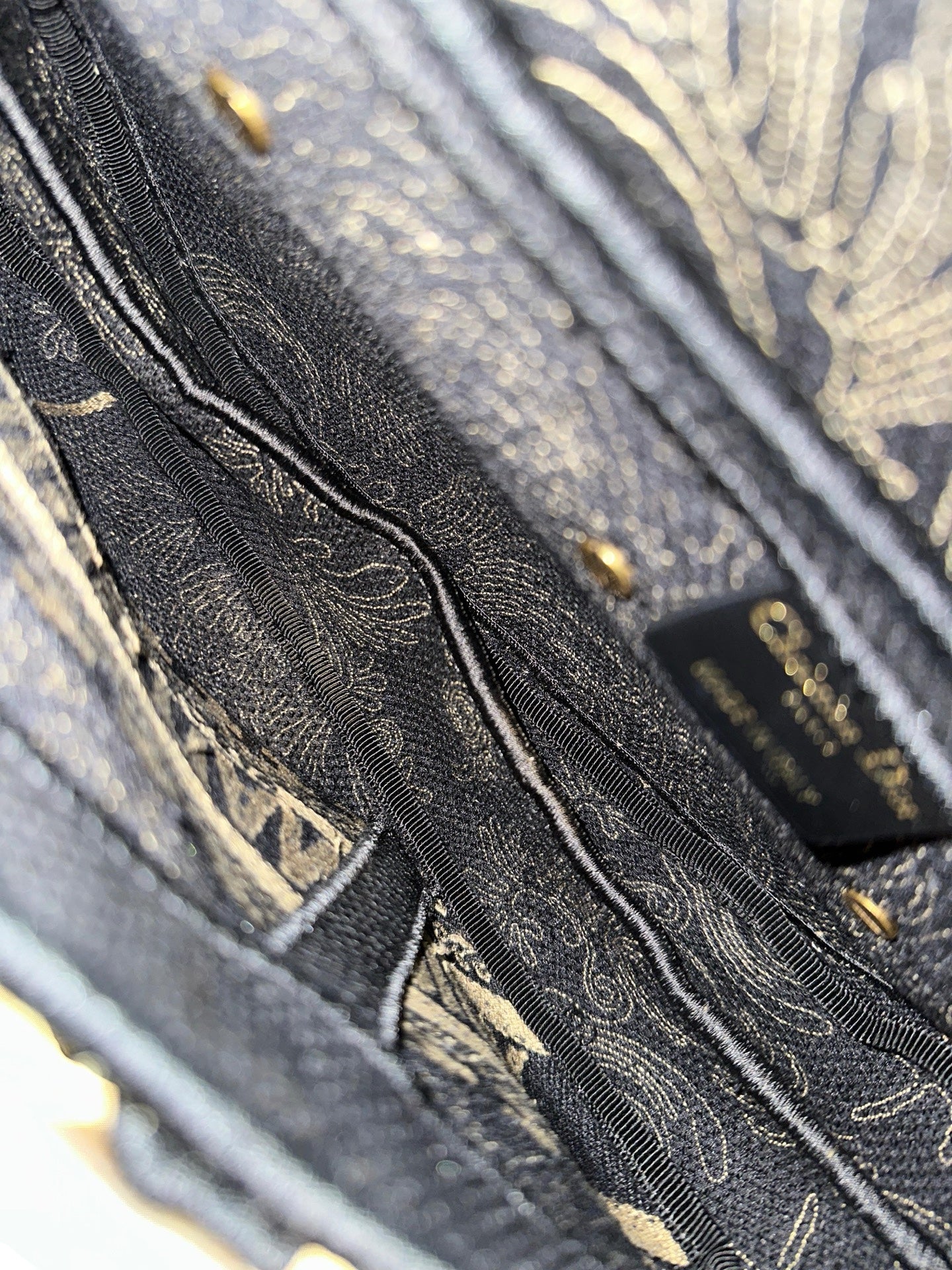 Used DIOR Embroidered Canvas Floral Stripes Saddle Saddle Bag Black Beige GHW