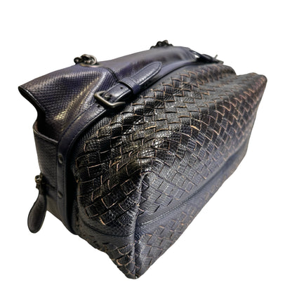 Used BOTTEGA VENETA Intrecciato Lizard Olimpia Shoulder Bag Navy Black