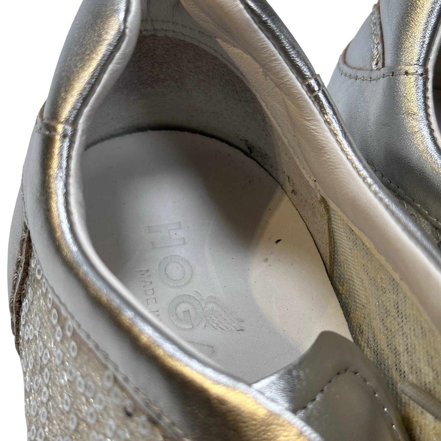 Used Hogan Calfskin Leather Shoes Silver