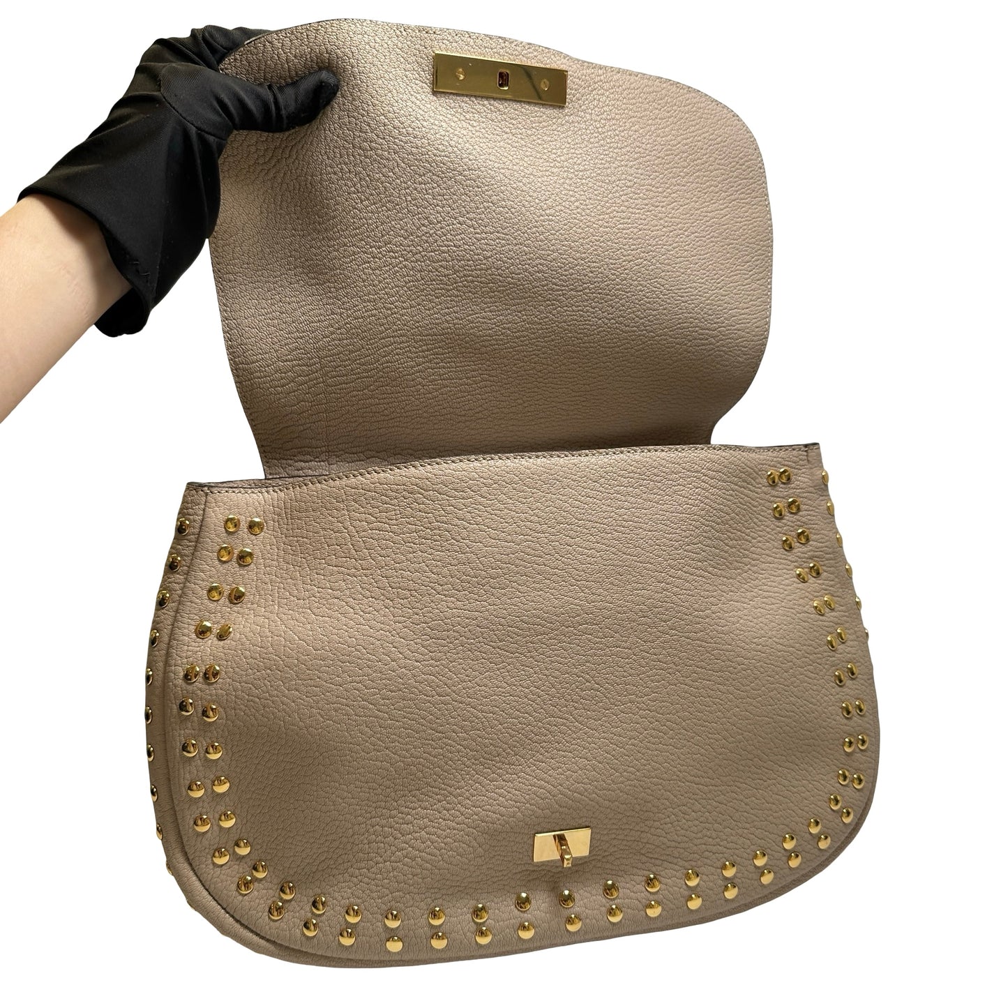 Used MARNI Leather Studded Trunk Bag Crossbody Bag Beige Gold