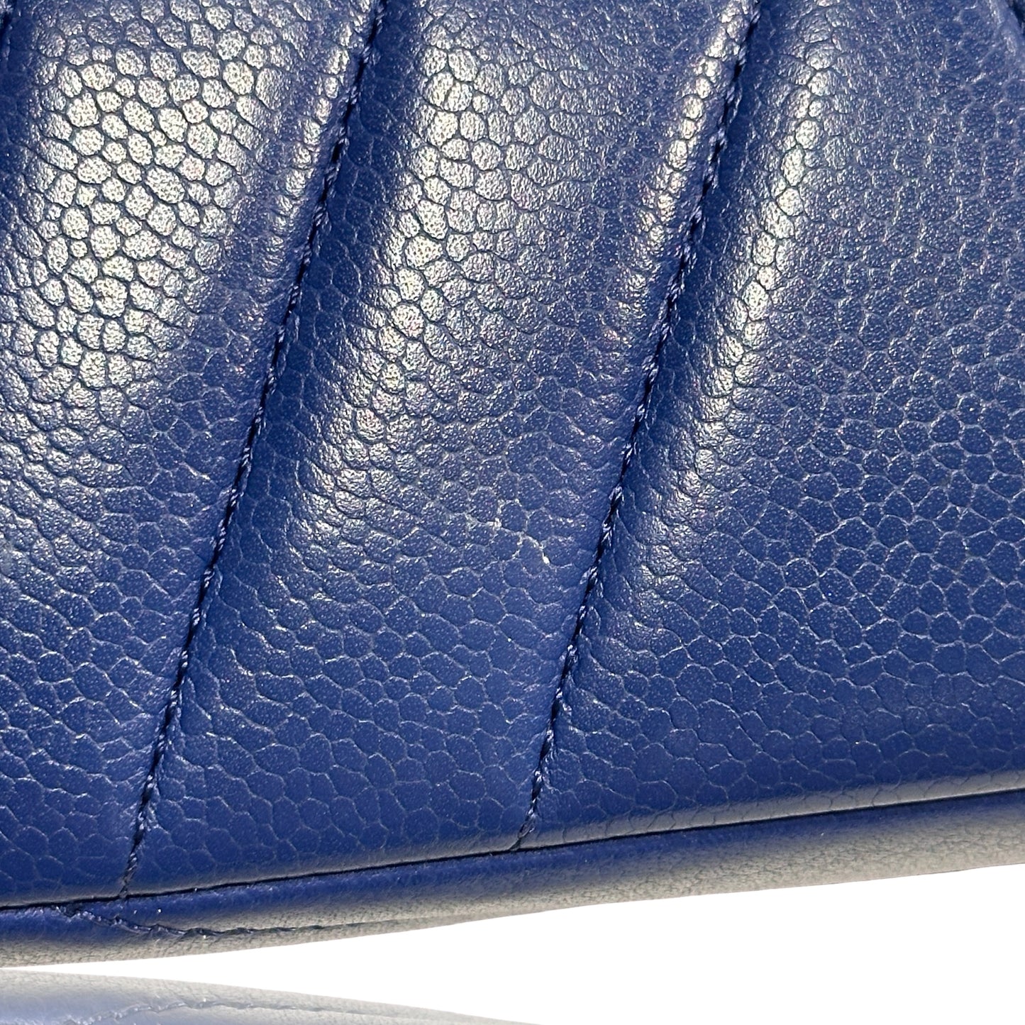 Used CHANEL Calfskin Leather FLAP Cross Body Bag Navy Blue PHW