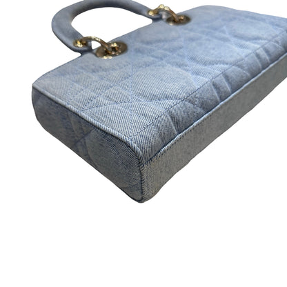Used DIOR Denim Cannage D-Joy Medium Two Way Shoulder Bag Light Blue