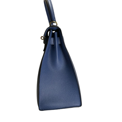 Used HERMES Epsom Kelly 28 with strap Handbag Blue Gold
