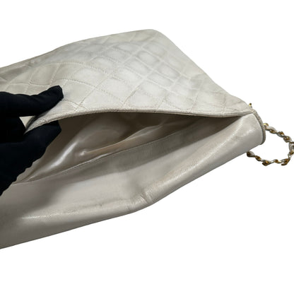 Used CHANEL Quilted Leather Quilted Flap Bag Handbags White GHW