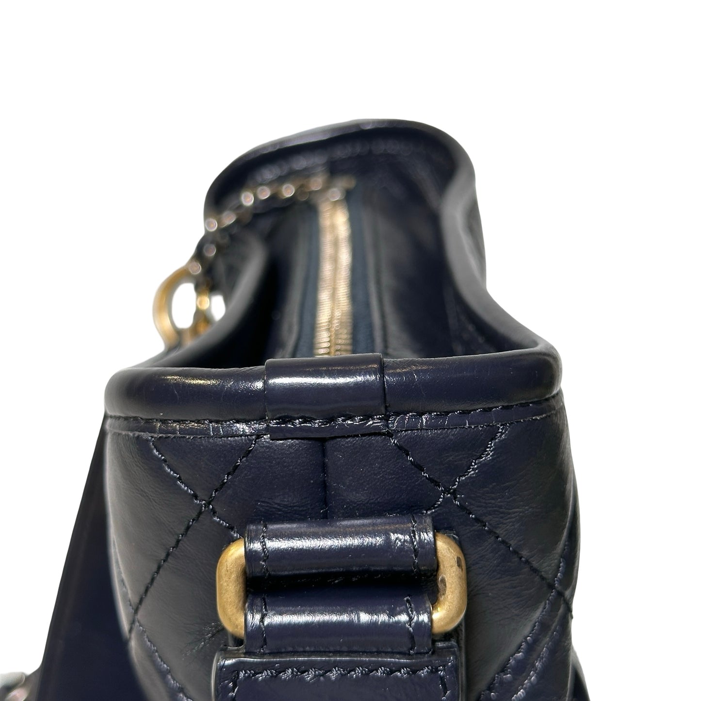 Used CHANEL Calfskin Leather Chain Shoulder Bag Navy Blue GHW PHW