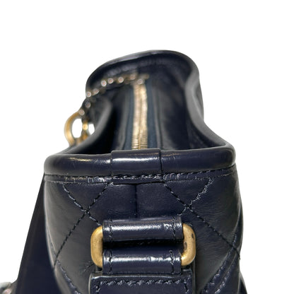 Used CHANEL Calfskin Leather Chain Shoulder Bag Navy Blue GHW PHW