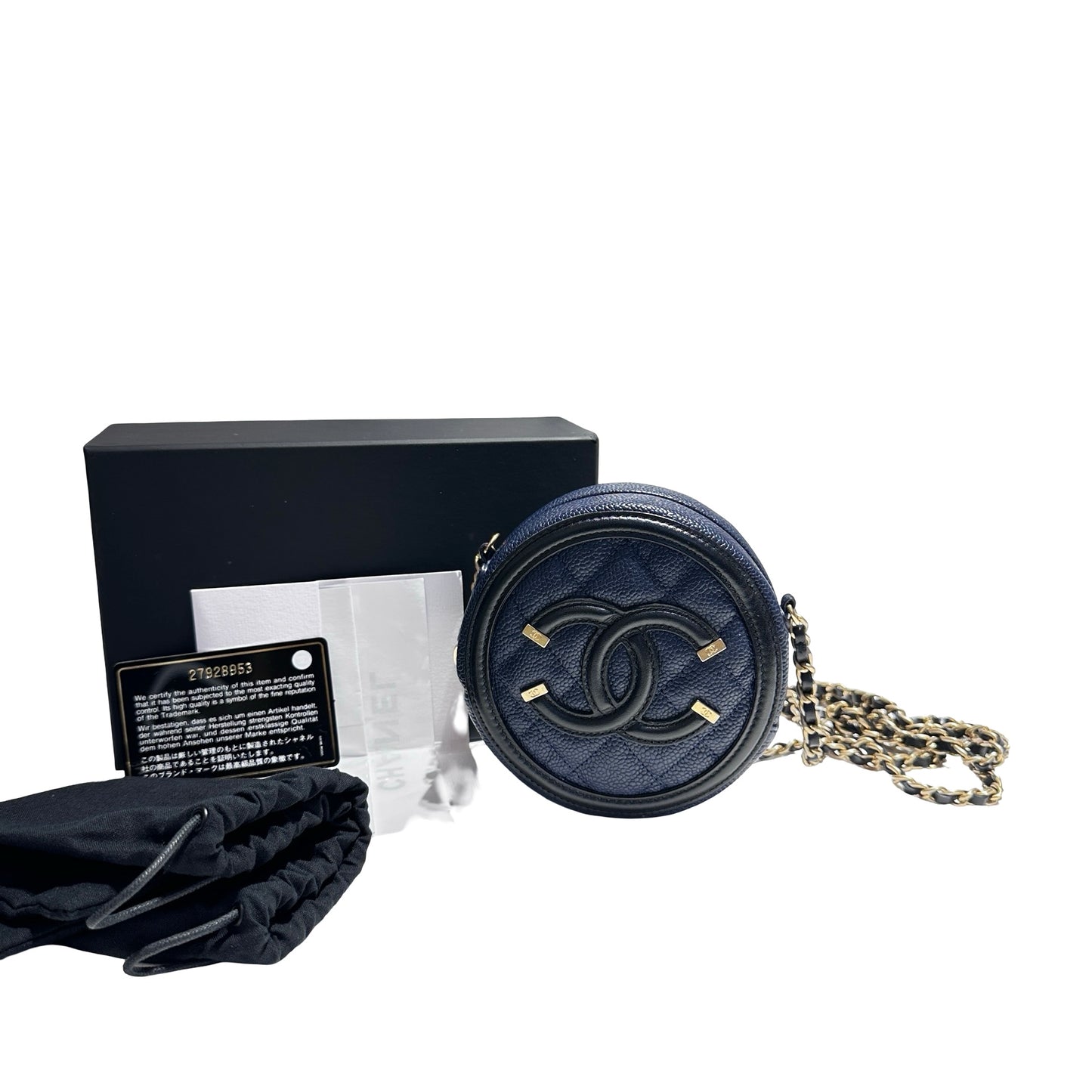 Used CHANEL Round Clutch with Chain Chain Shoulder Bag Navy Blue GHW