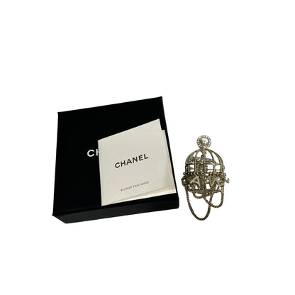 Used CHANEL Bird Cage CC Logo Brooch Accessories GHW