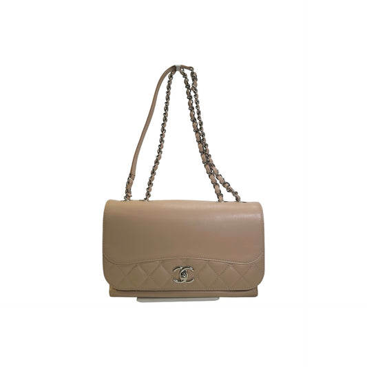 Used CHANEL Quilted Trapeze Flap Bag Chain Shoulder Bag Beige PHW