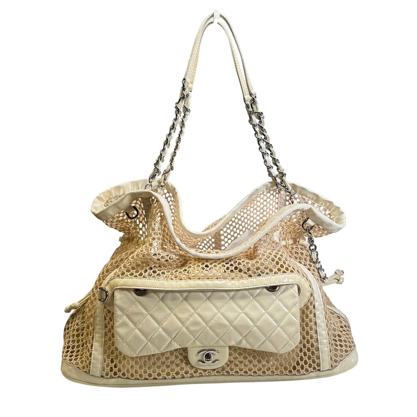 Used CHANEL Net Quilted Classic Flap Net Bag Shoulder Bag White Silver