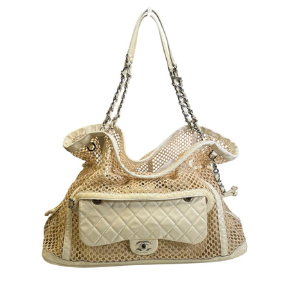 Used CHANEL Net Quilted Classic Flap Net Bag Shoulder Bag White Silver