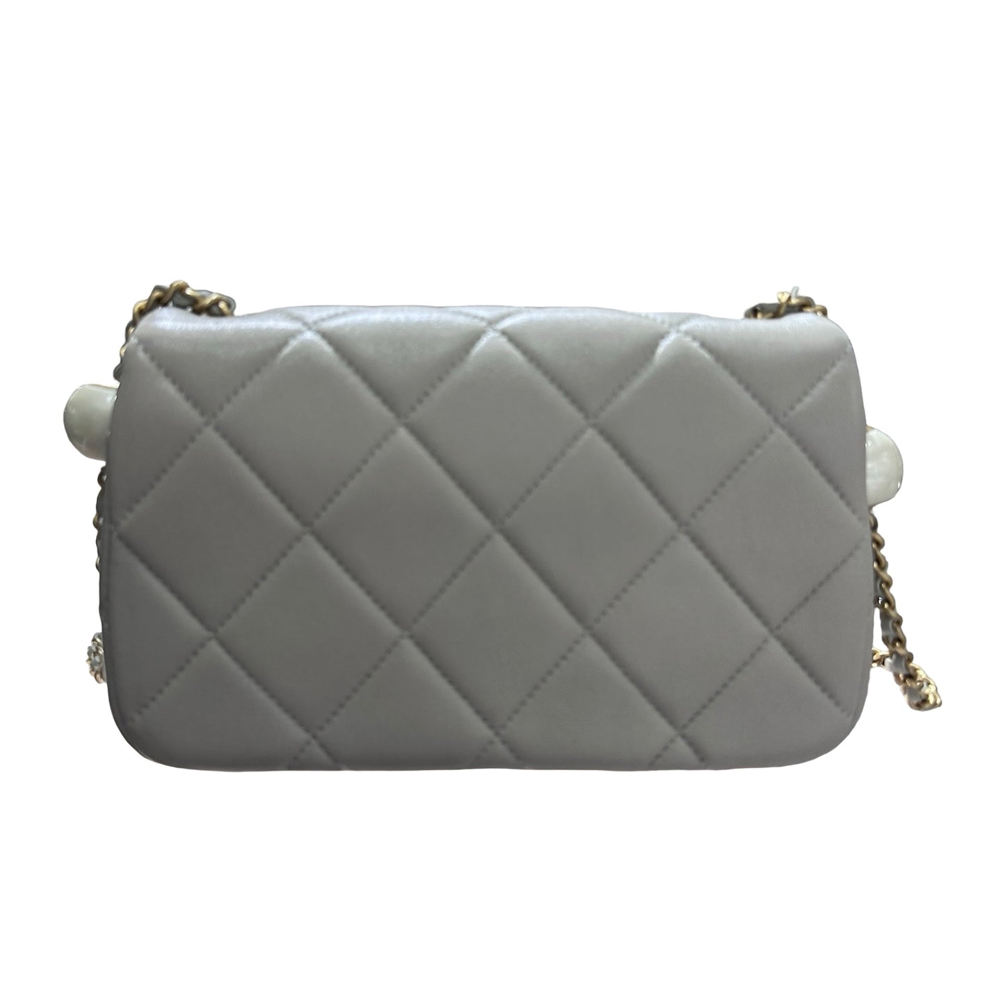 Used CHANEL Peal Crush Mini Flat 20cm Flat bag Grey GHW