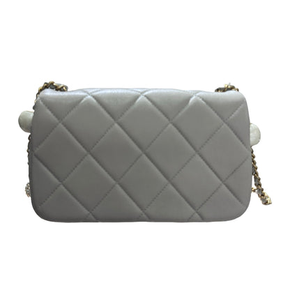 Used CHANEL Peal Crush Mini Flat 20cm Flat bag Grey GHW