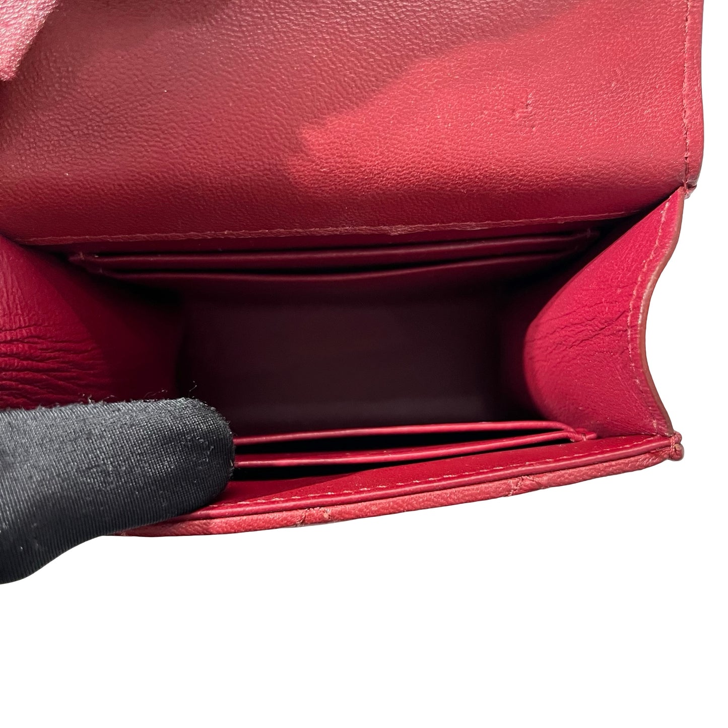 Used CHANEL Lambskin Leather Mini Handle Mini Bag GHW Red