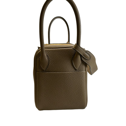 Used HERMES Leather Lindy 26 Handbag Beige Gold