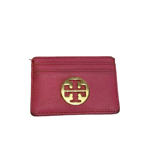 Used TORY BURCH Saffiano Leather Robinson Card case Pink Gold