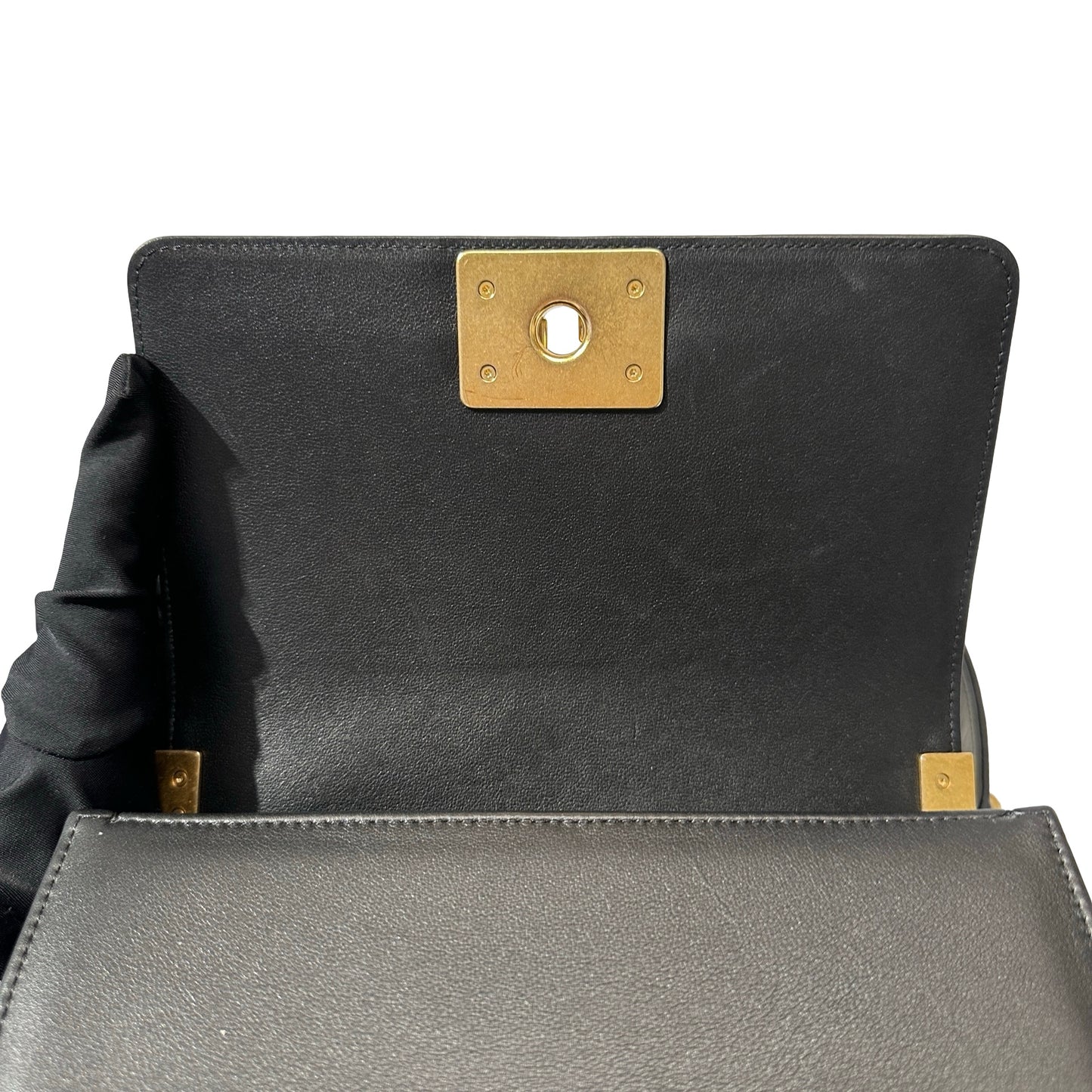 Used CHANEL Lambskin Leather Boy 20cm Shoulder Bag Black GHW