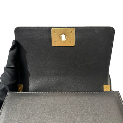 Used CHANEL Lambskin Leather Boy 20cm Shoulder Bag Black GHW