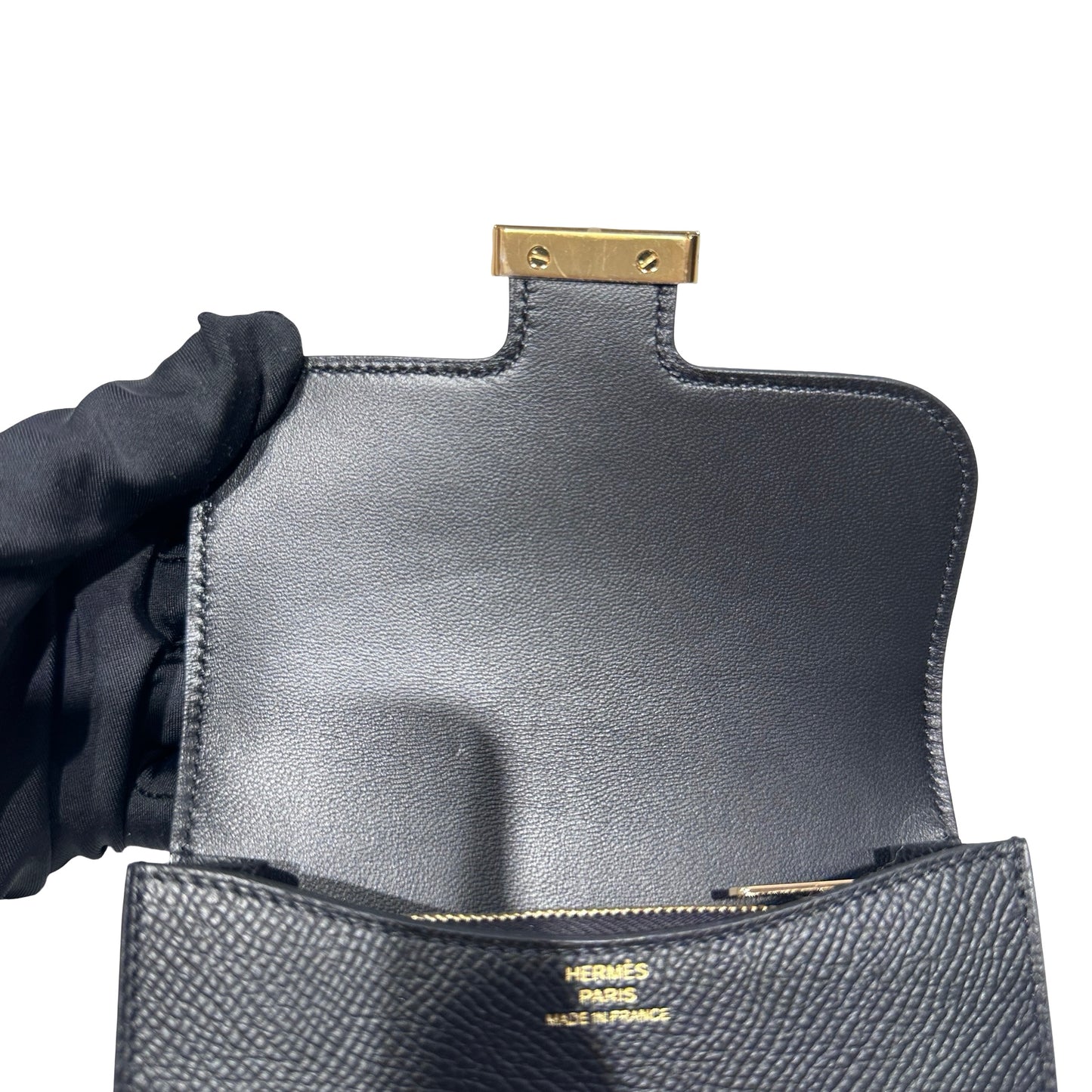 Used HERMÈS Calfskin Leather Constance Slim Cross Body Bag Black GHW