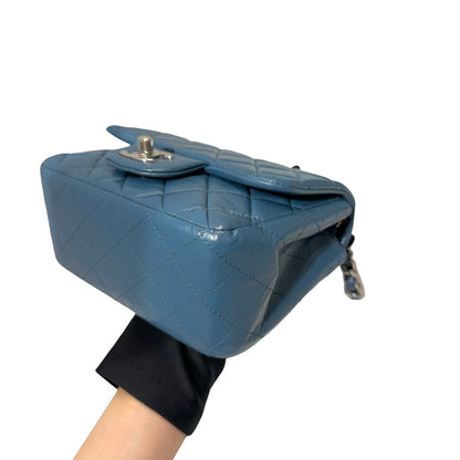 Used CHANEL Calfskin Leather Flap mini 17cm Cross Body Bag Blue PHW