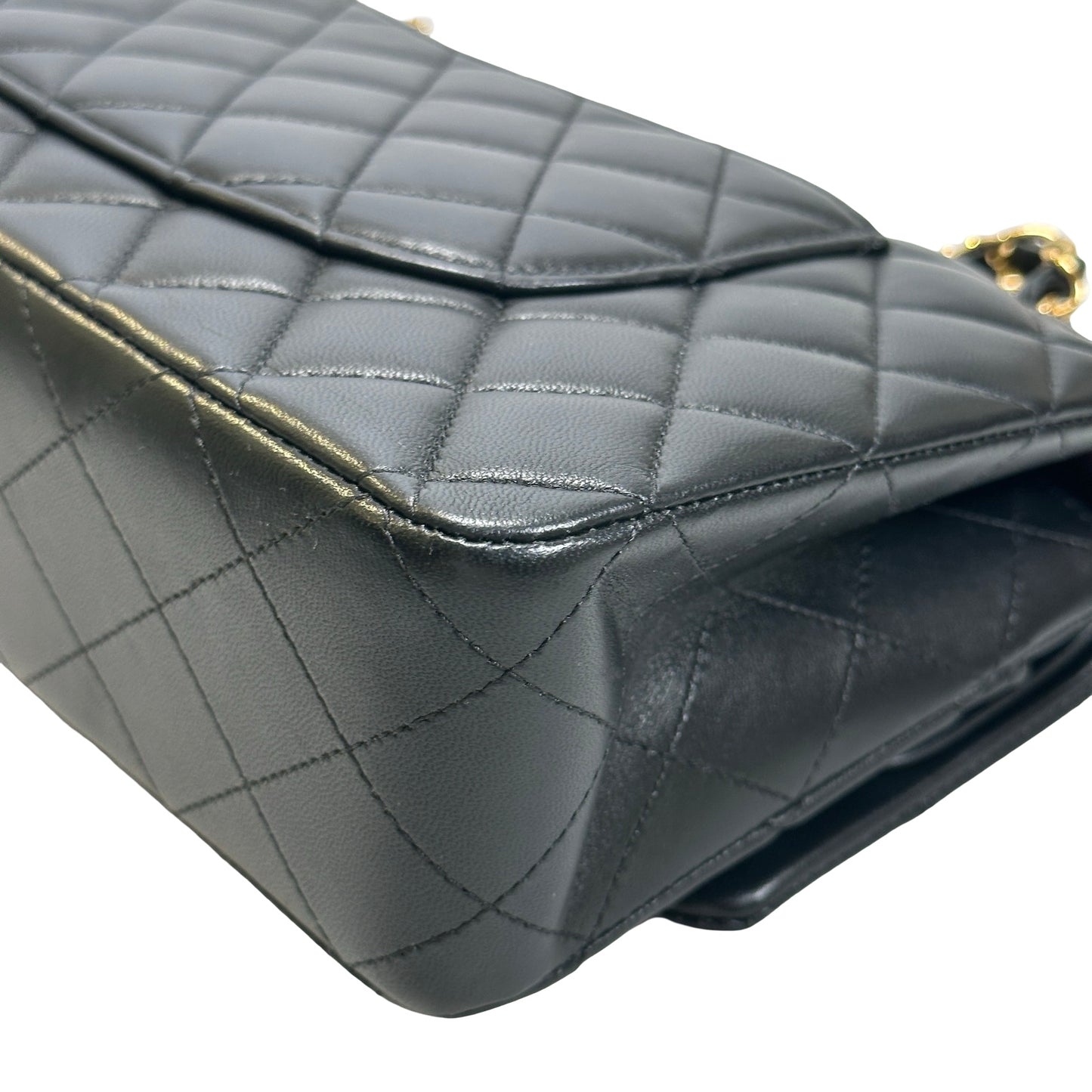 Used CHANEL Quilted Lambskin Classic Flap 25 Chain Shoulder Bag Black Gold