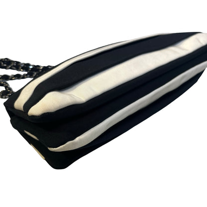 Used CHANEL Stripes Grosgrain Ribbon 2.55 Reissue Shoulder Bag Black White Silver
