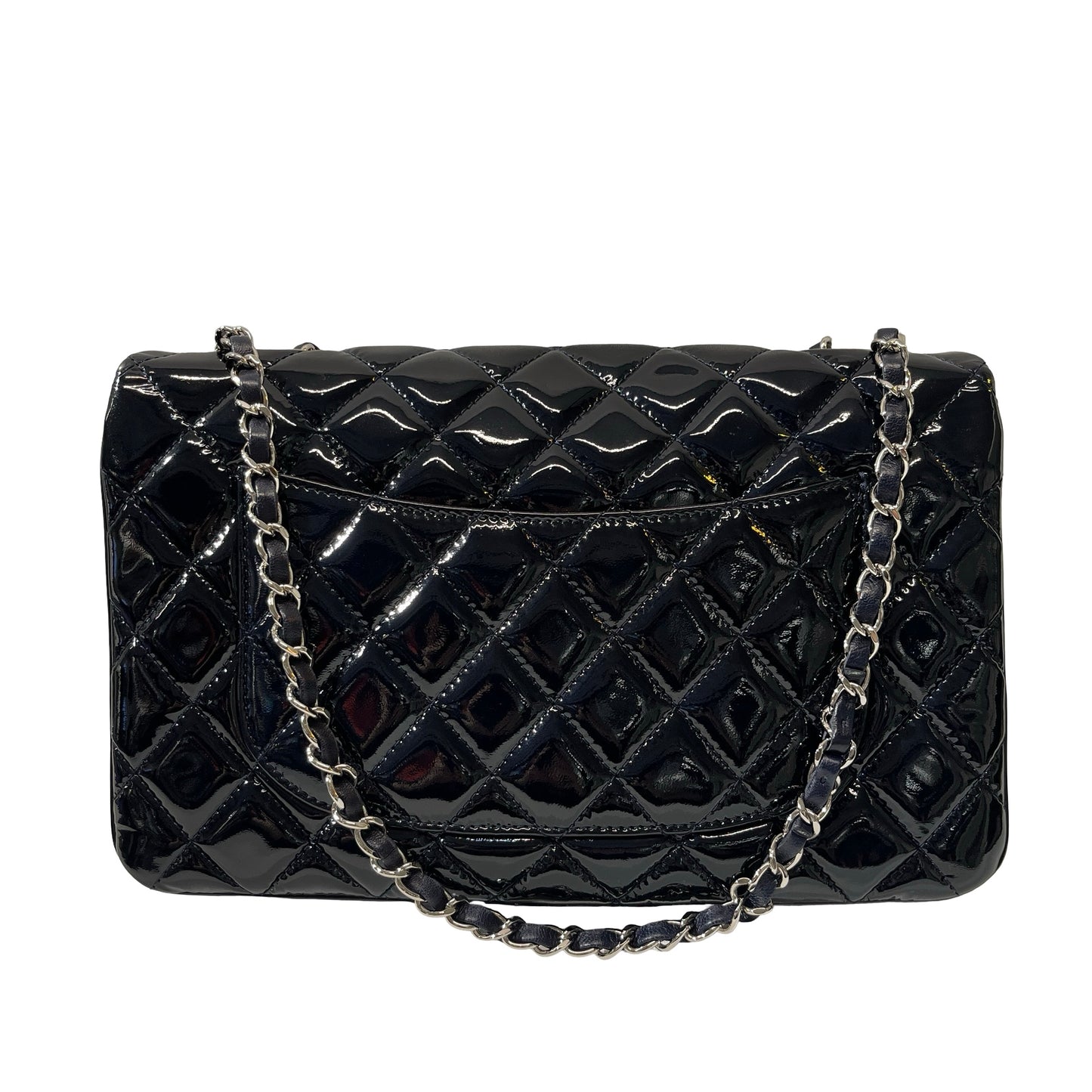 Used CHANEL Patent Leather FLAP Shoulder Bag Black PHW