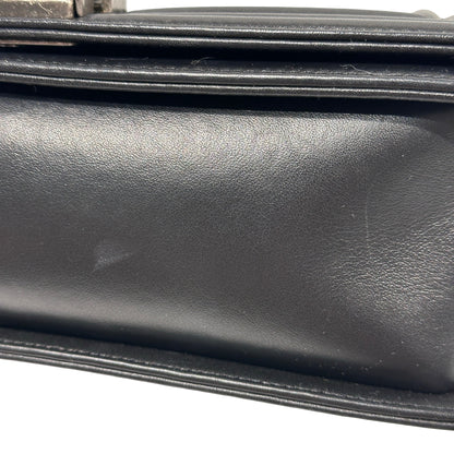 Used Chanel Lambskin Leather Boy 25 Shoulder Bag Black PHW